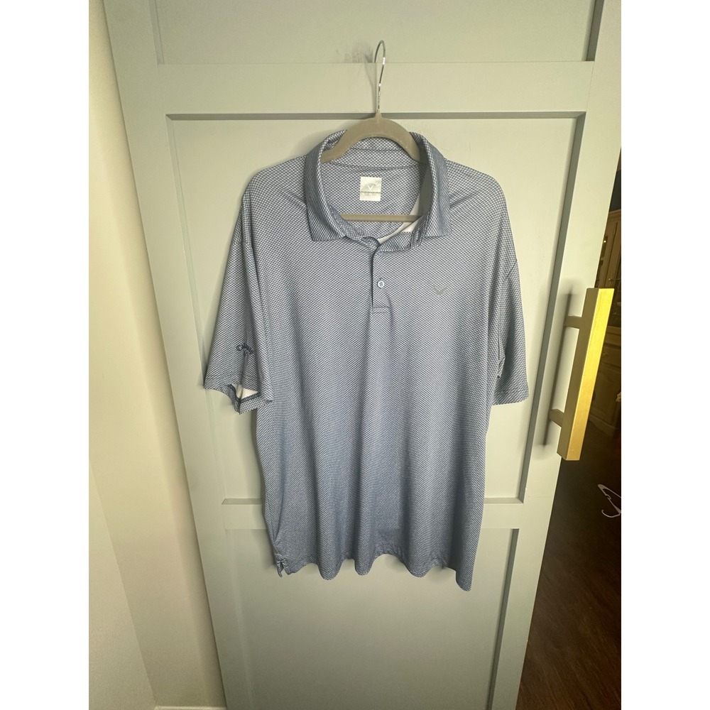Callaway Mens XL Golf Polo Shirt Blue Geometric Diamond Print CGKSE0S3 Short Slv